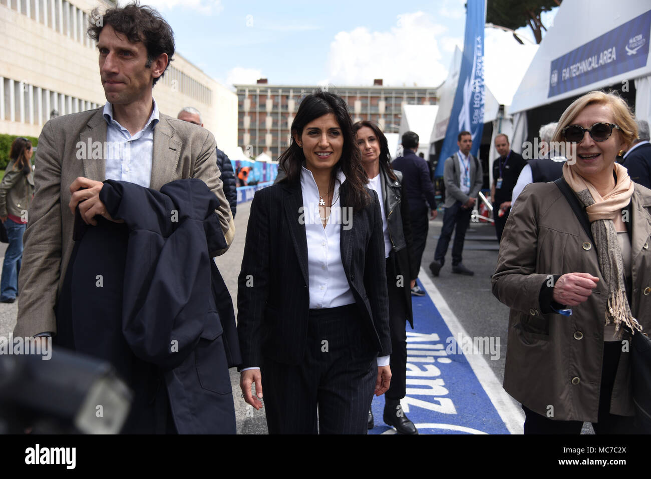 Rome, the mayor of Rome Virginia Raggi visiting the Formula E circuit, the Pit line and the Box. 13/04/2018, Rome, Italy Stock Photo