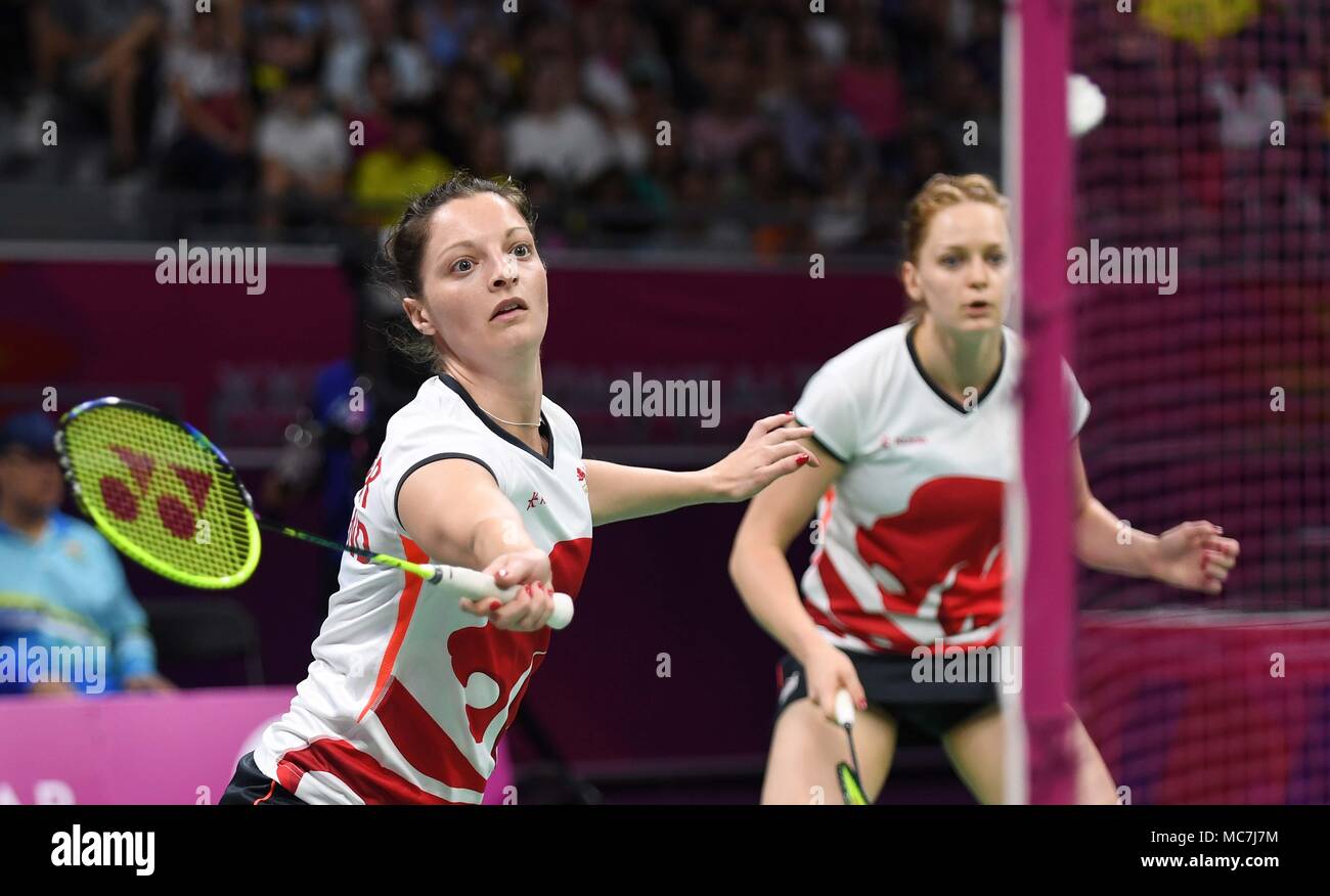 Queensland, Australia, 14 April 2018. Sarah Walker (ENG). Womens doubles. Semi final. Badminton. XXI Commonwealth games. Carrara Sports Hall 2. Gold Coast 2018. Queensland