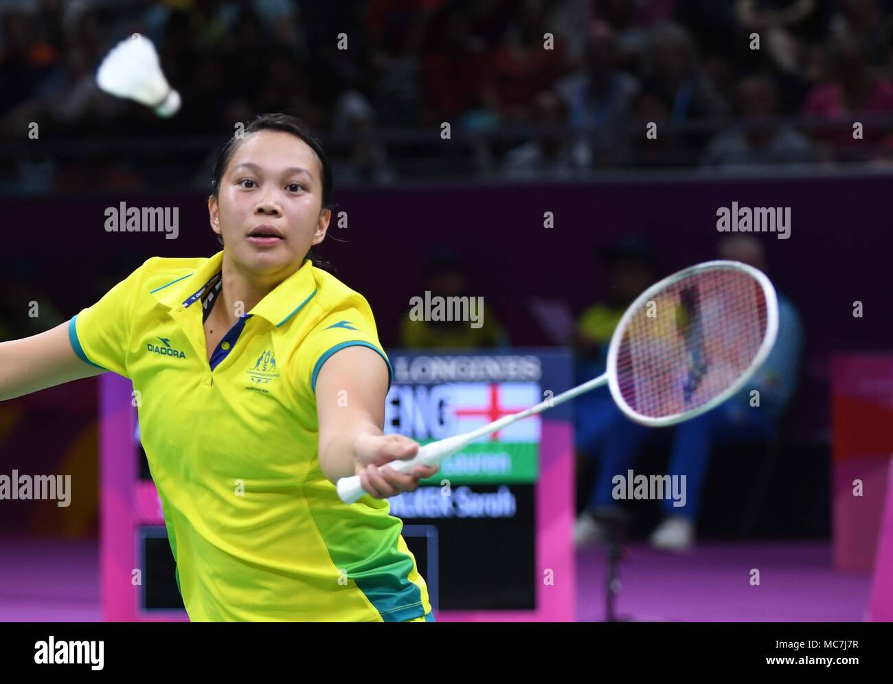 Queensland, Australia, 14 April 2018. Setyana Mapasa (AUS). Womens doubles. Semi final. Badminton. XXI Commonwealth games. Carrara Sports Hall 2. Gold Coast 2018. Queensland