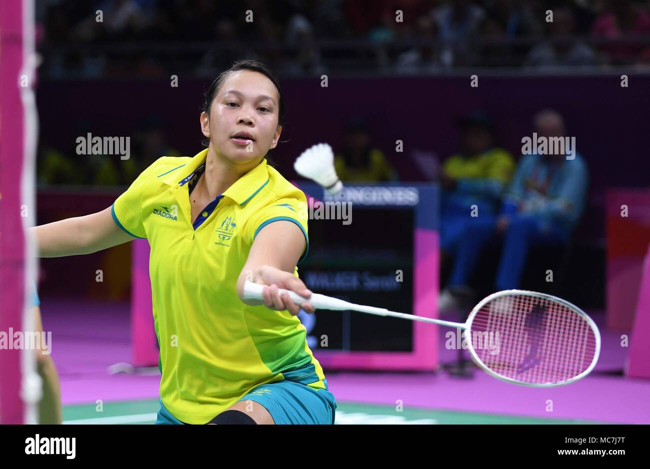 Queensland, Australia, 14 April 2018. Setyana Mapasa (AUS). Womens doubles. Semi final. Badminton. XXI Commonwealth games. Carrara Sports Hall 2. Gold Coast 2018. Queensland