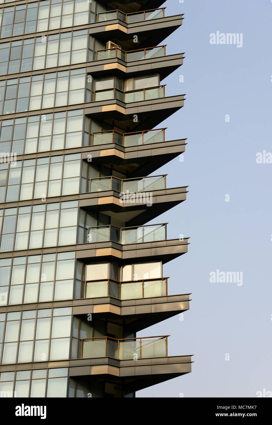 Sharp corners of a modern apartment building in eastern Beijing, China Stock Photo