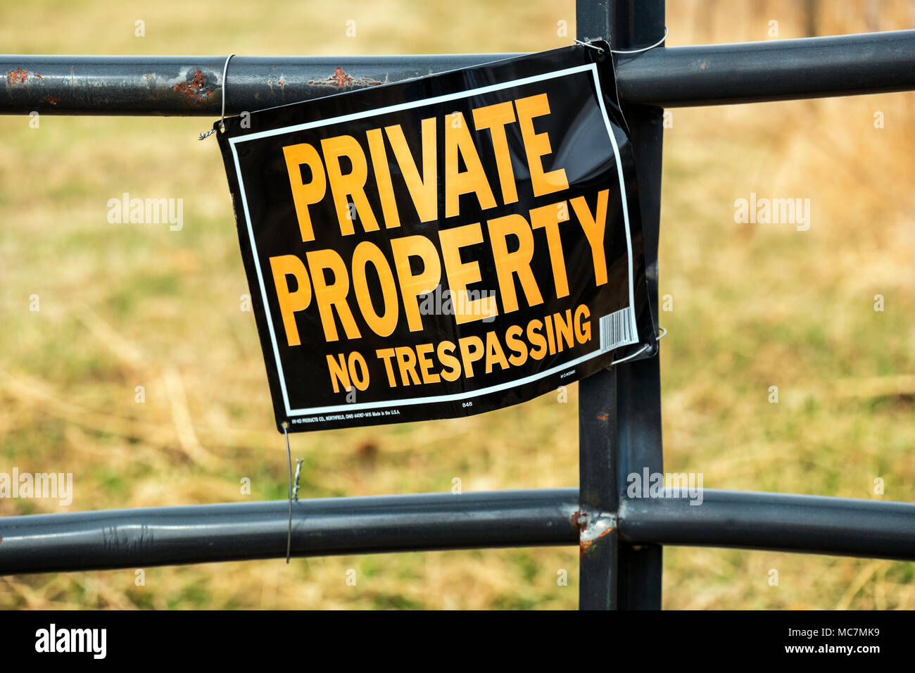 'Private Property, No Trespassing: sign on central Colorado ranch fence Stock Photo