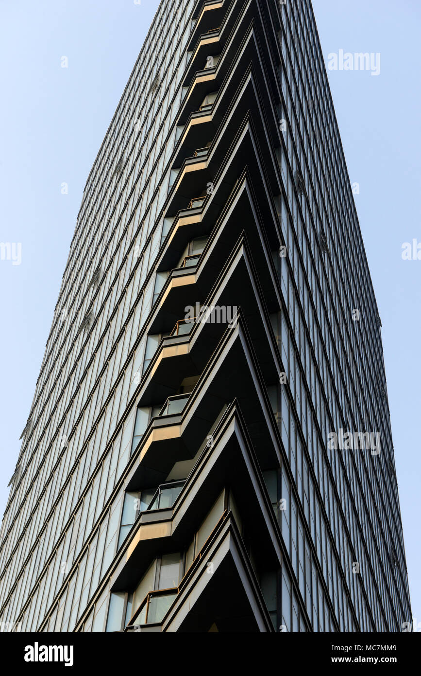 Sharp corners of a modern apartment building in eastern Beijing, China Stock Photo