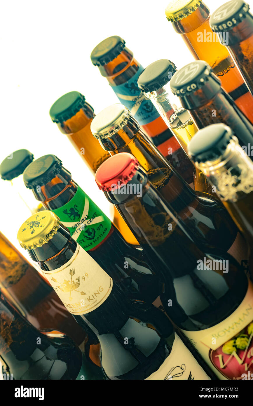 Collection of small independent brewery craft beers in bottles Stock Photo
