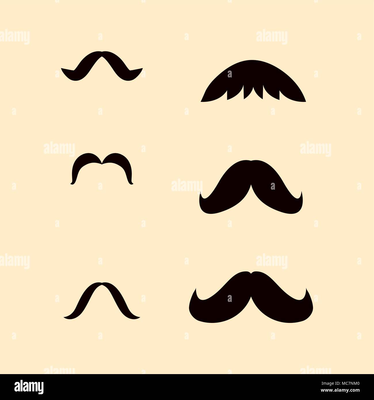 Icon Set Of Different Types Of Mustaches Over Yellow Background