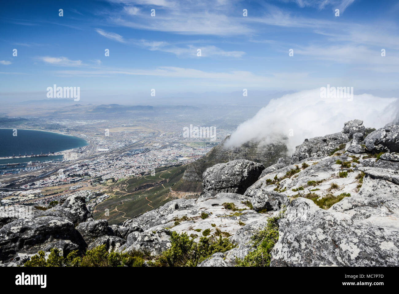Cape Town Harbour, Table Bay and suburbs of Cape Town seen from the top