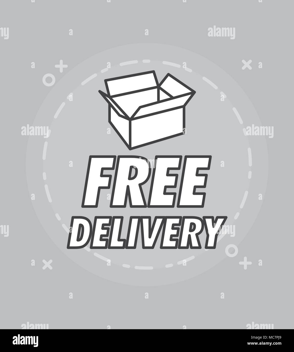 Free delivery emblem with open box icon over gray background, vector ...