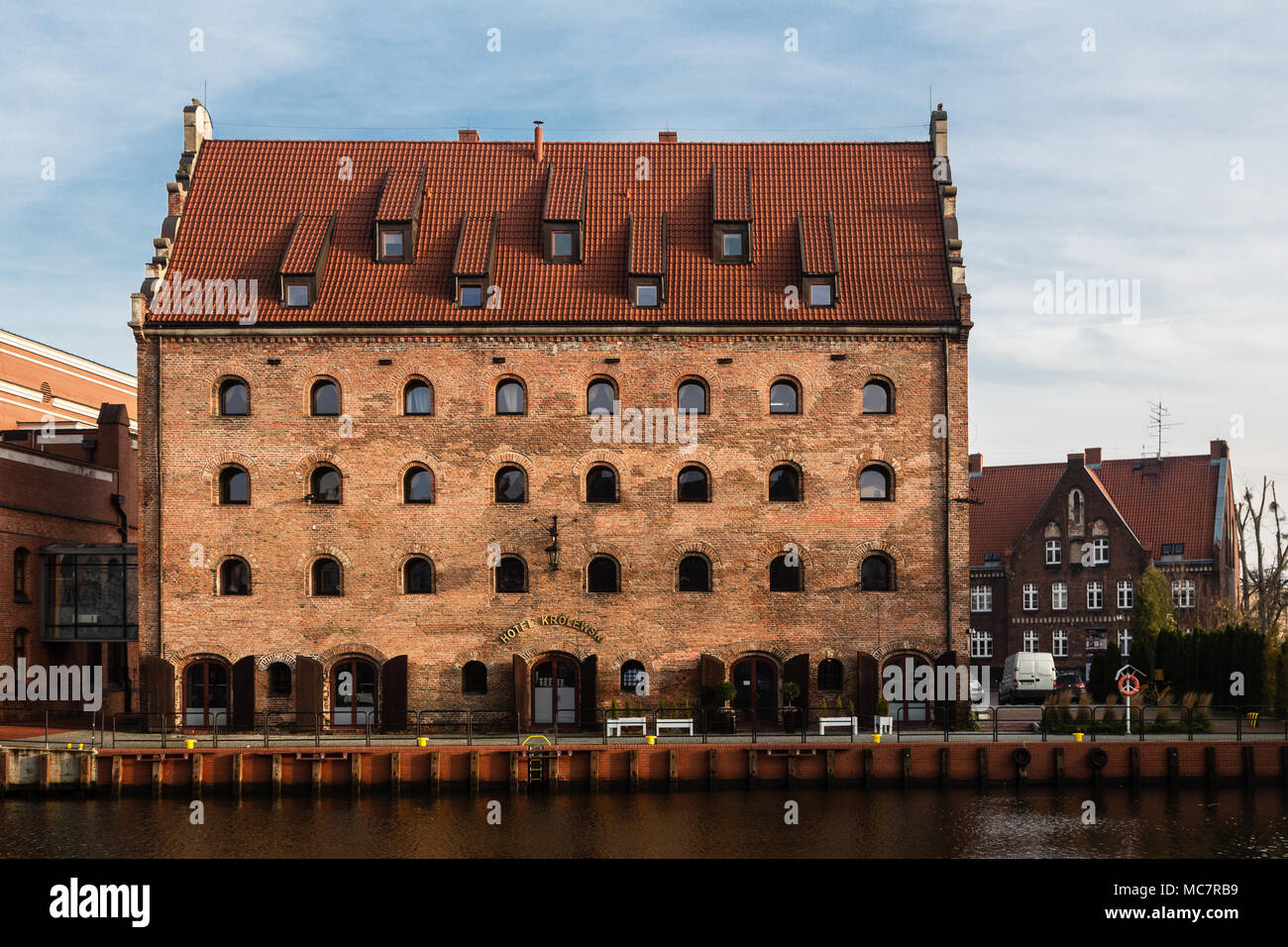 Hotel Krolewski on the Motlawa in Gdansk, Poland Stock Photo