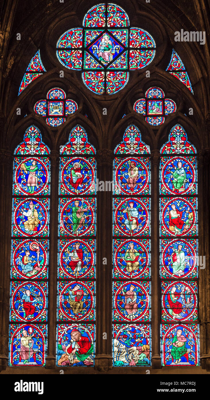 Paris, France January 7, 2018 Wonderful stained glass window with
