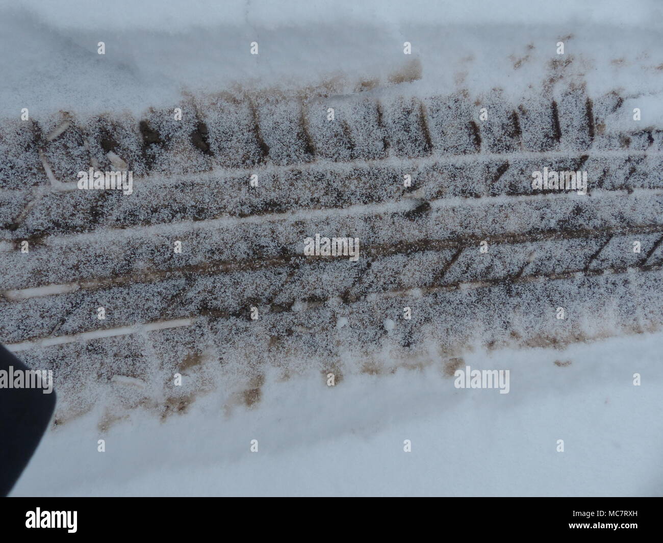 Tire tracks in wet snow Stock Photo Alamy