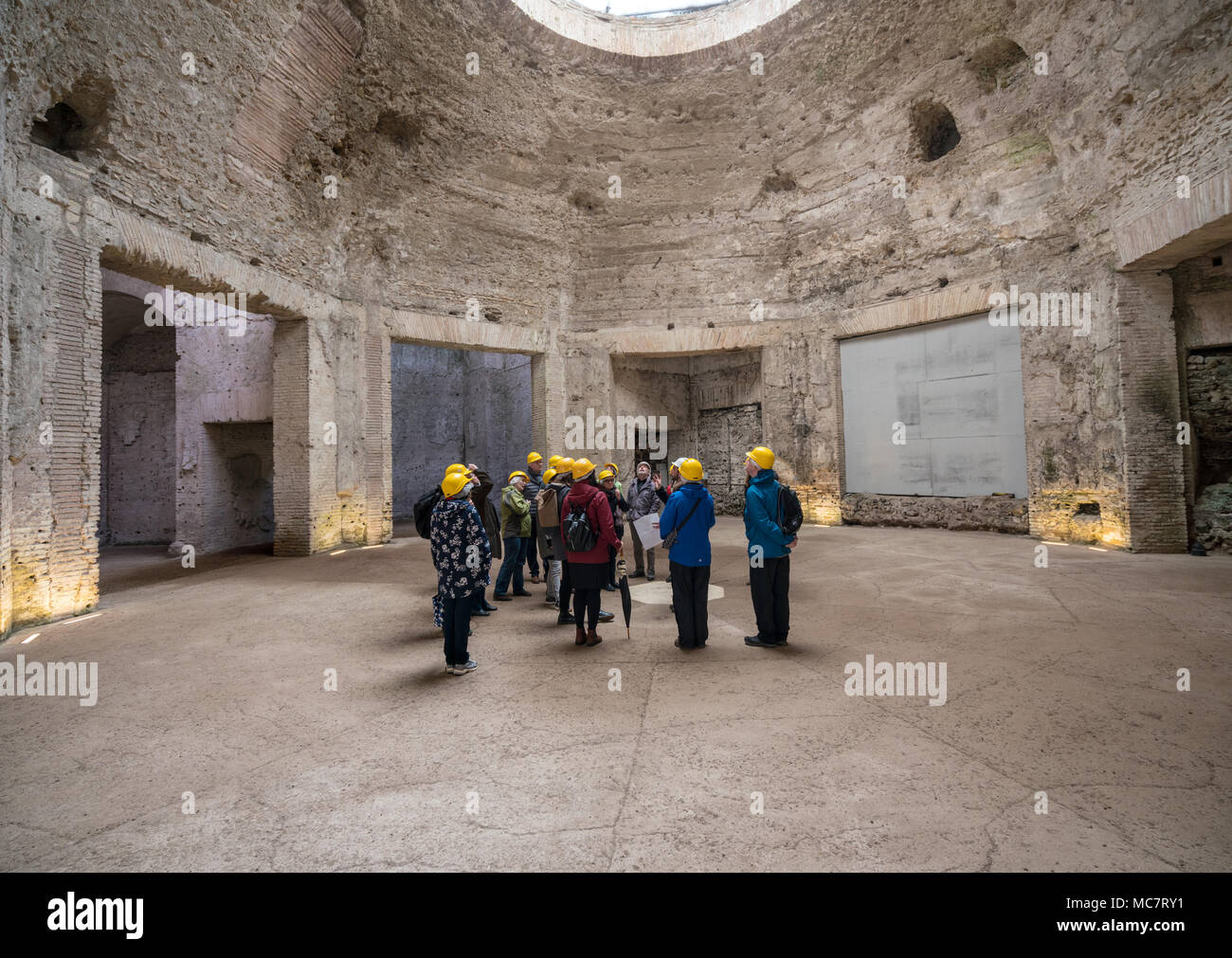 Tour group inside Domus Aurea in Rome Stock Photo