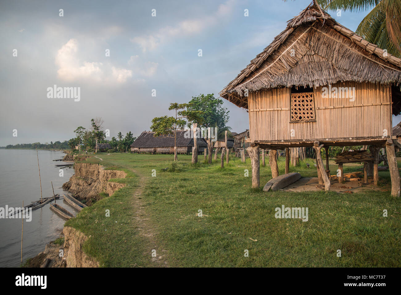 Kaminibit Village on the shores of Sepik River, East Sepik Province, Papua New Guinea Stock Photo