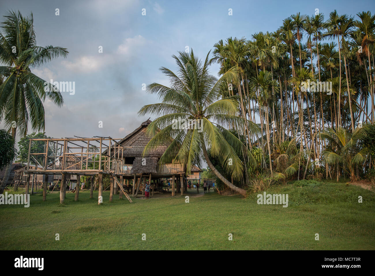 Traditional house in Kaminibit Village, East Sepik Province, Papua New Guinea Stock Photo