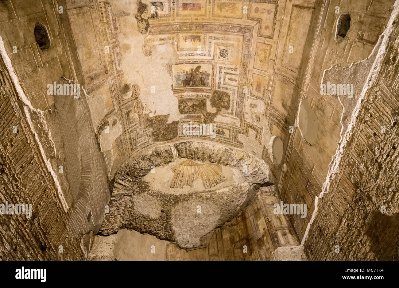 Remains of wall murals inside Domus Aurea in Rome Stock Photo