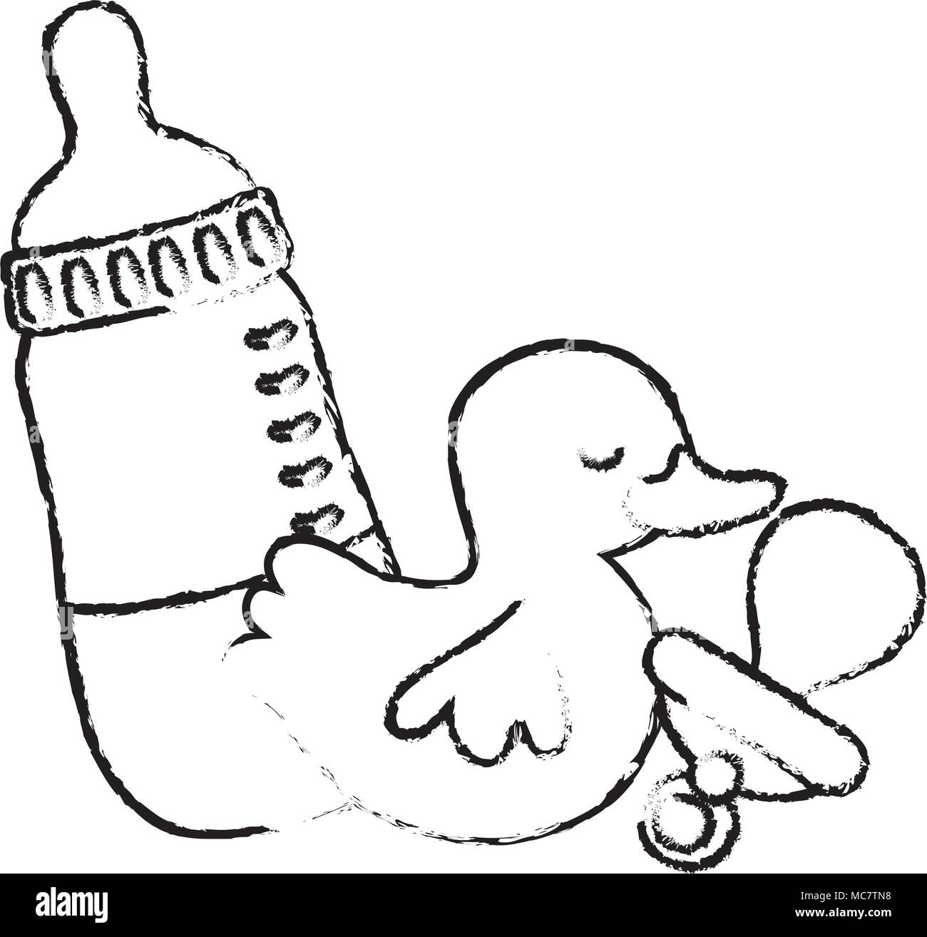grunge bottle feeding with pacifier and rubber duck Stock Vector