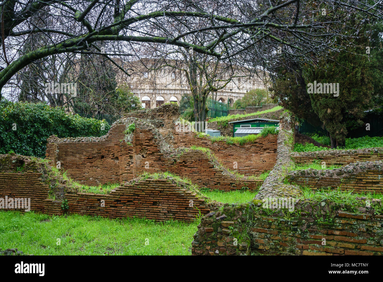 Remains of walls in Domus Aurea in Rome Stock Photo