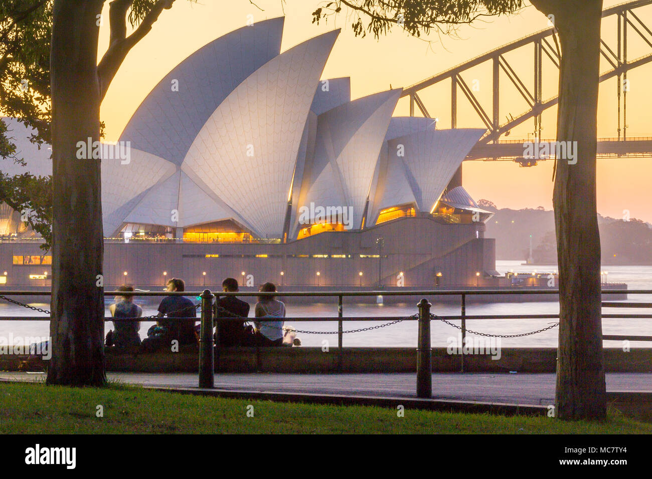 Sydney Opera House and Sydney Harbour Bridge in Australia, seen from ...