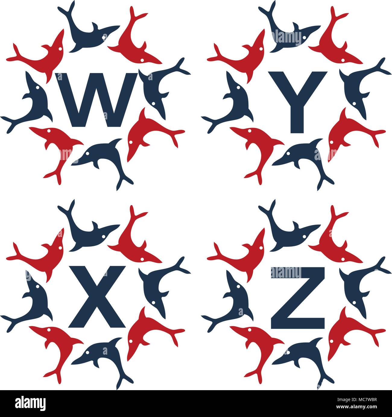 Dolphin Rotation Template Set Stock Vector