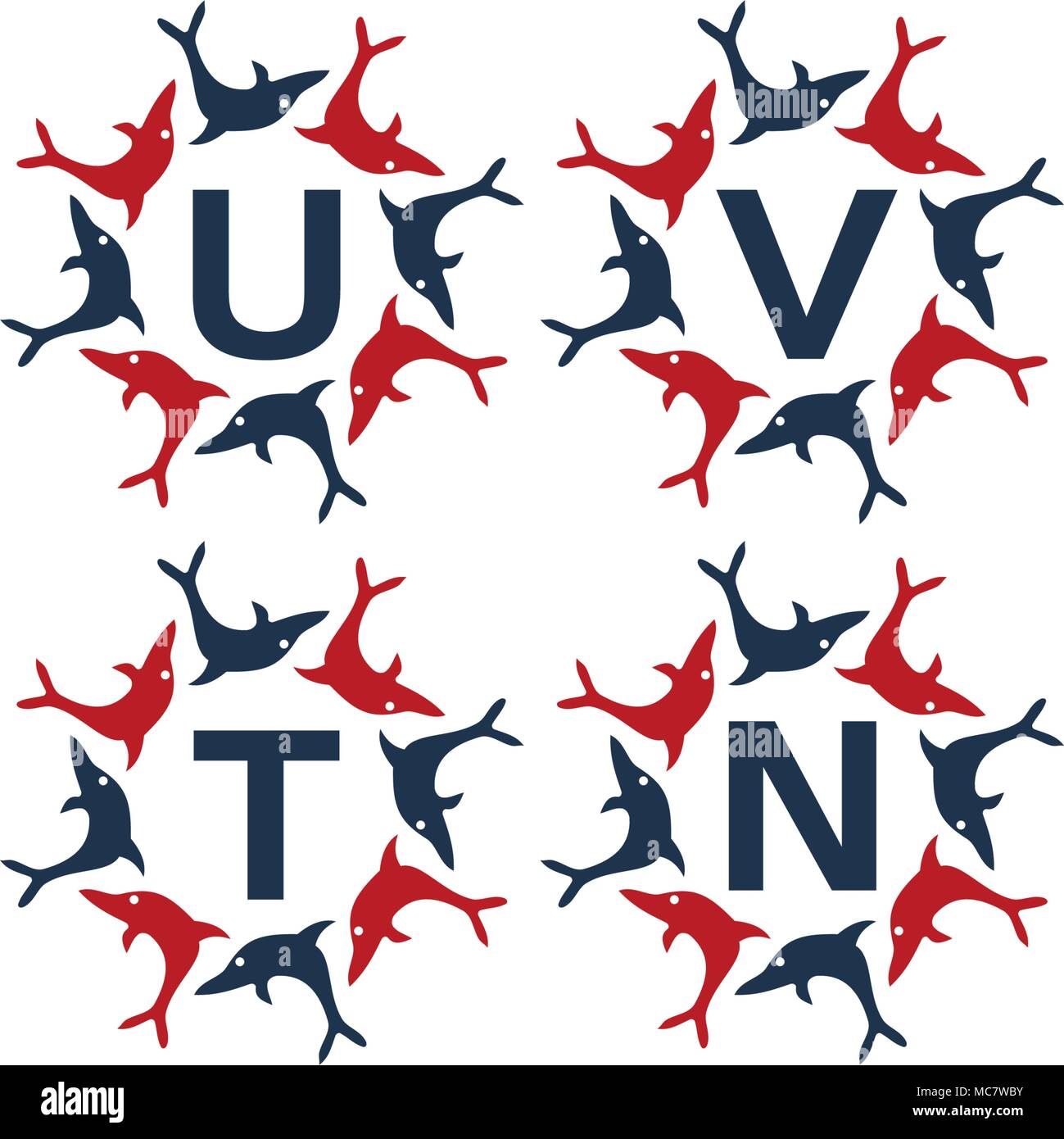 Dolphin Rotation Template Set Stock Vector