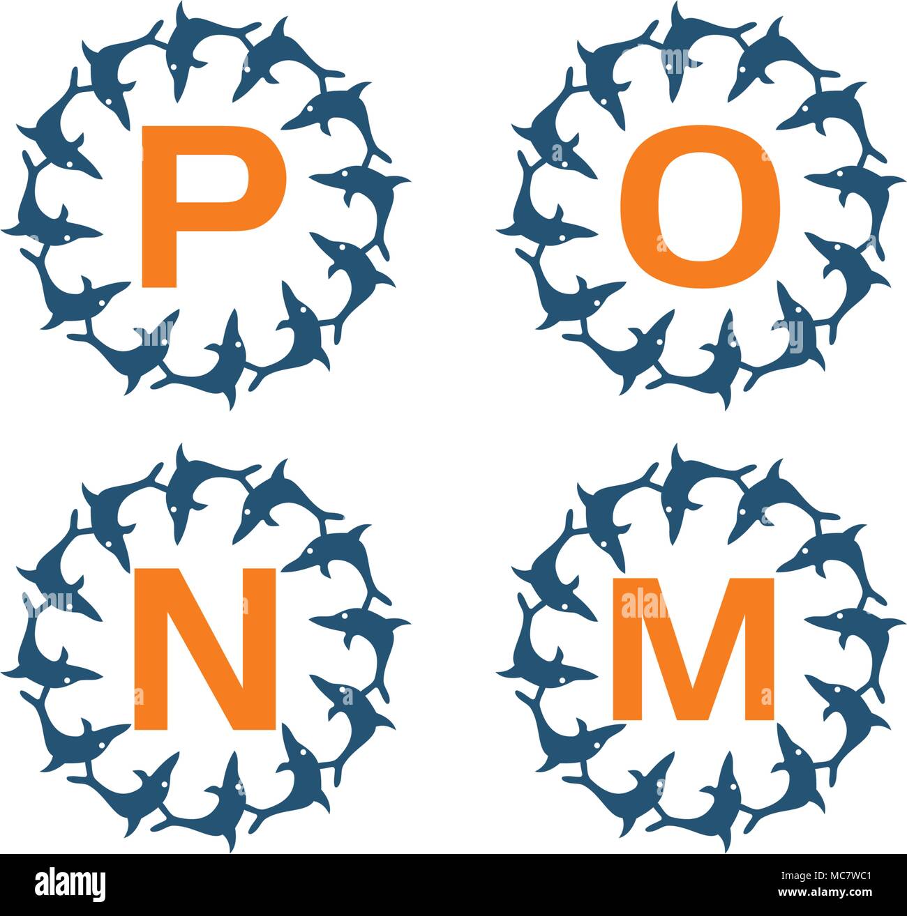 Dolphin Rotation Template Set Stock Vector