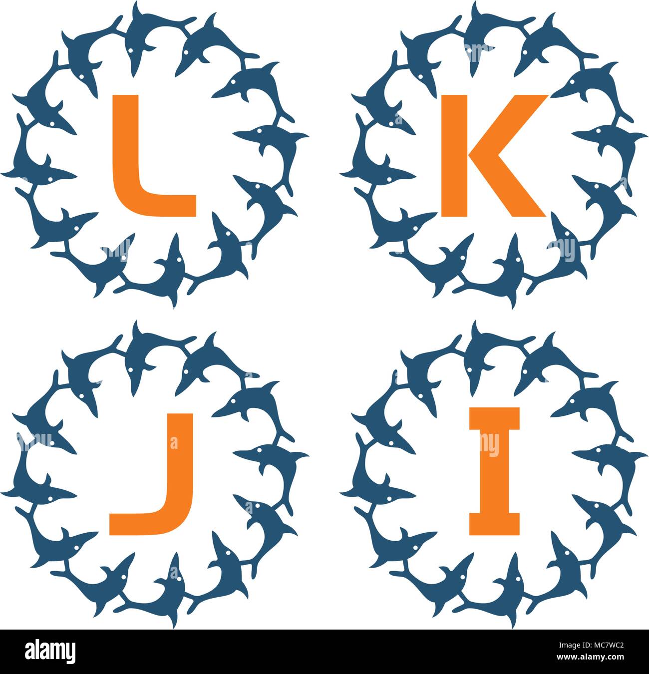 Dolphin Rotation Template Set Stock Vector