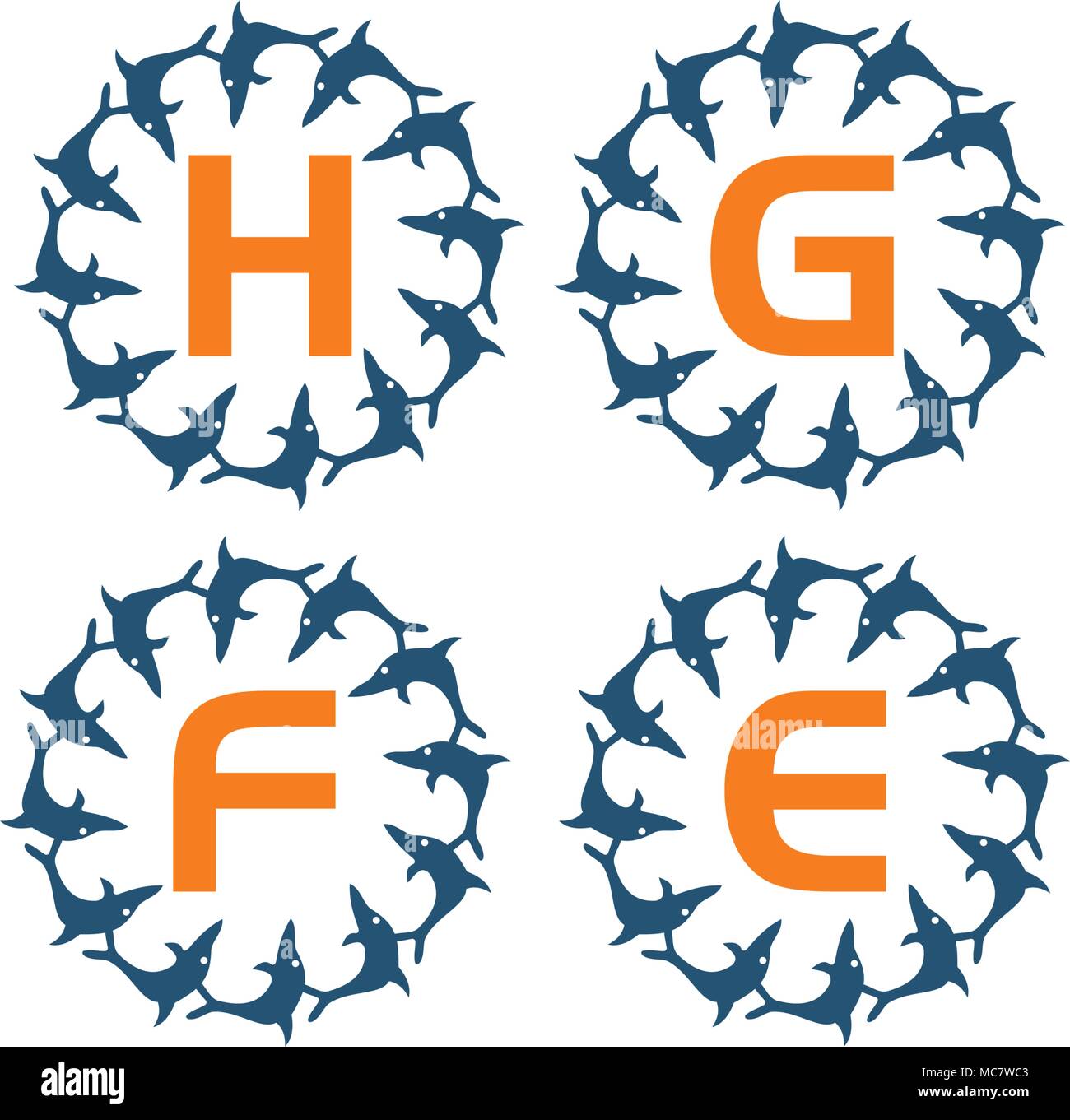 Dolphin Rotation Template Set Stock Vector