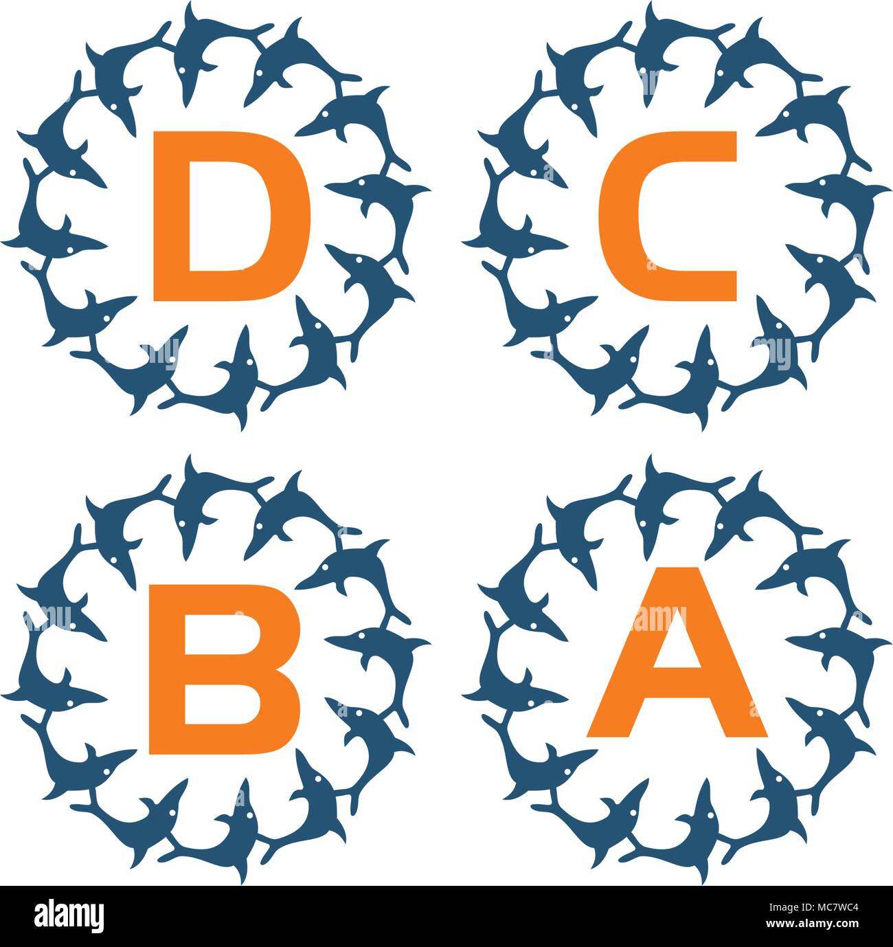 Dolphin Rotation Template Set Stock Vector