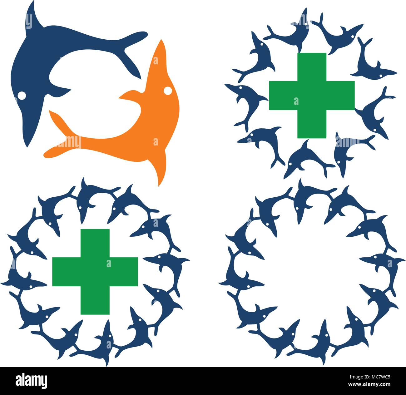 Dolphin Rotation Template Set Stock Vector