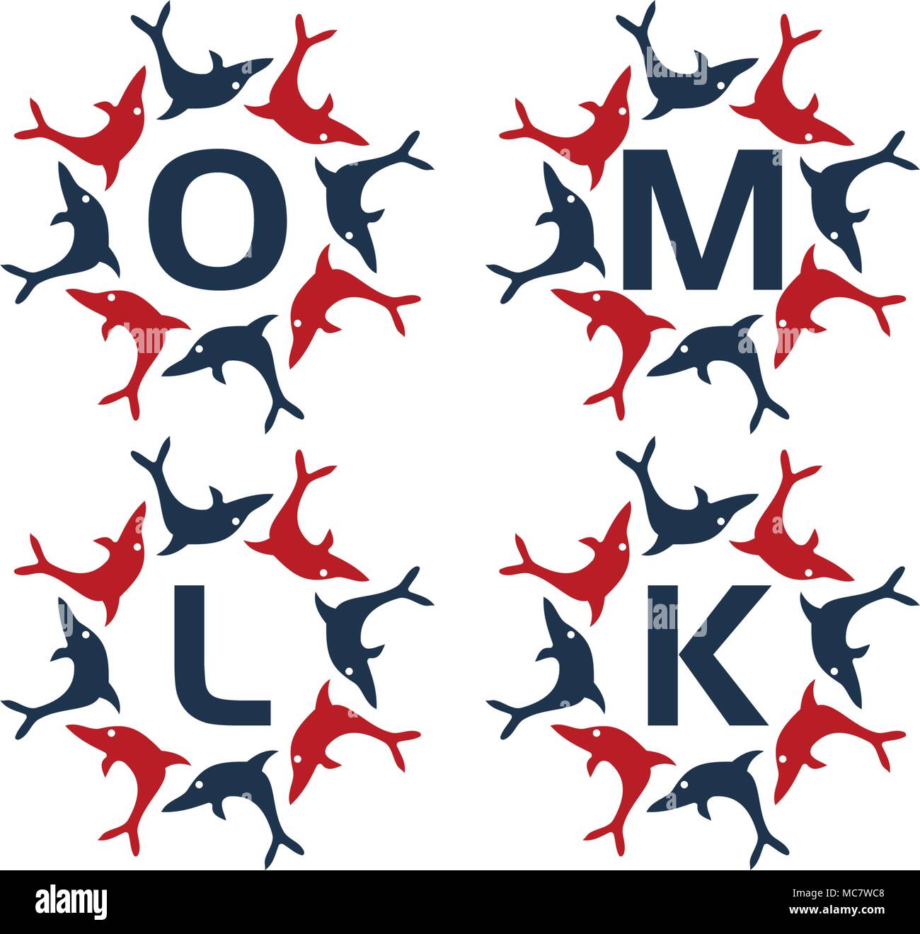 Dolphin Rotation Template Set Stock Vector