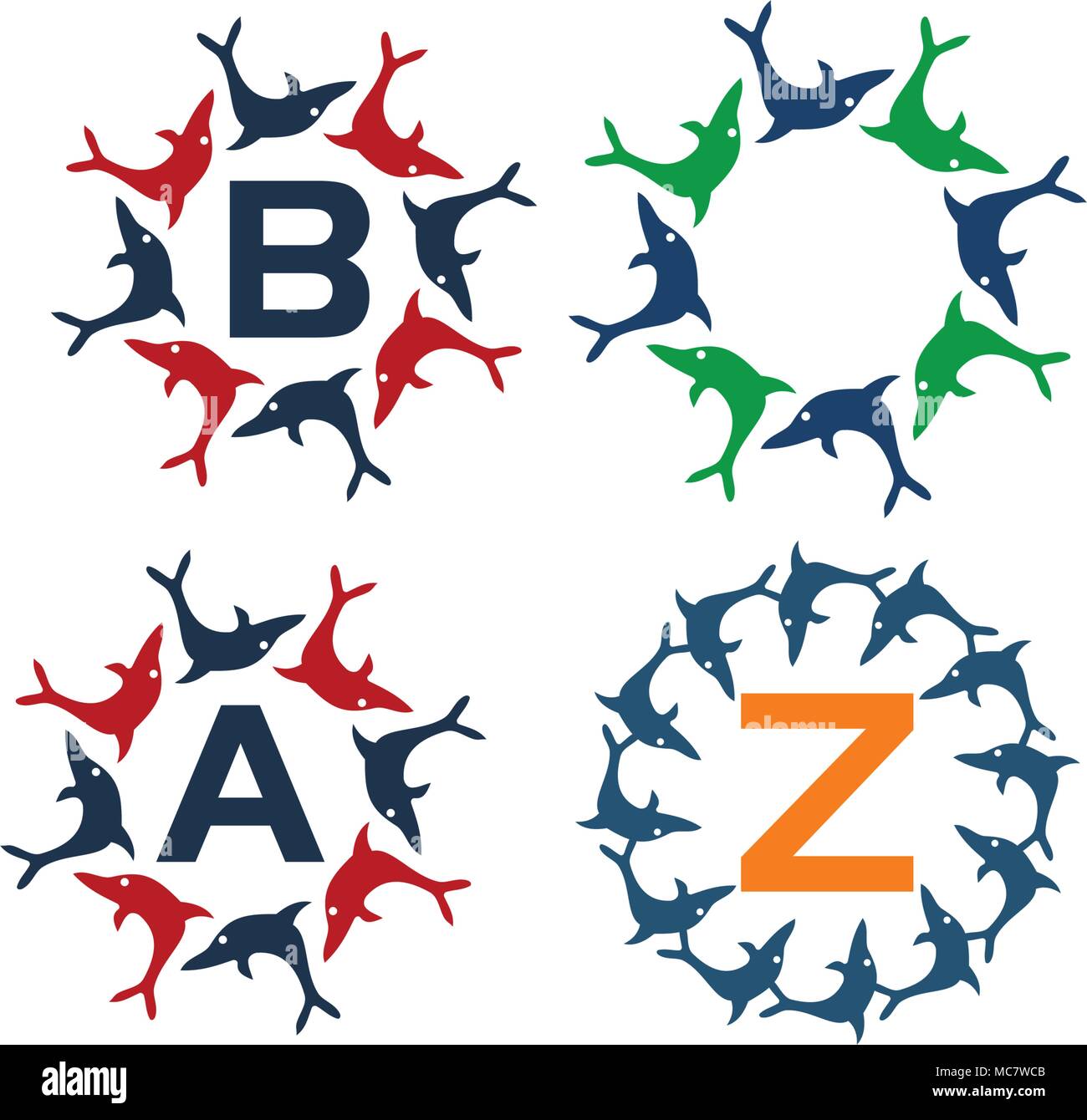 Dolphin Rotation Template Set Stock Vector