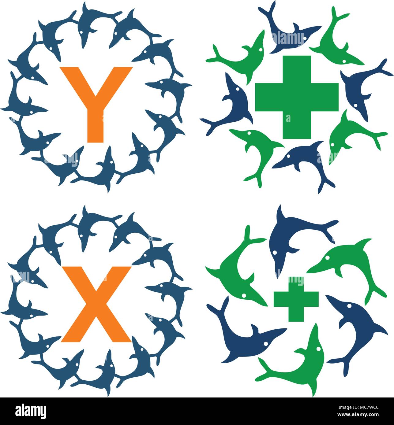 Dolphin Rotation Template Set Stock Vector