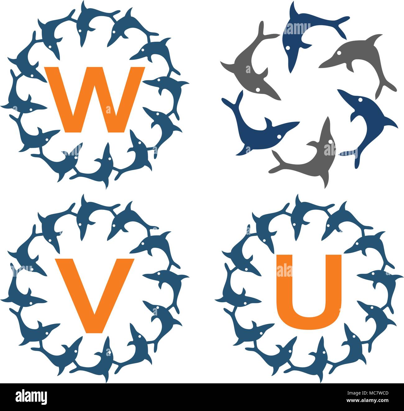 Dolphin Rotation Template Set Stock Vector