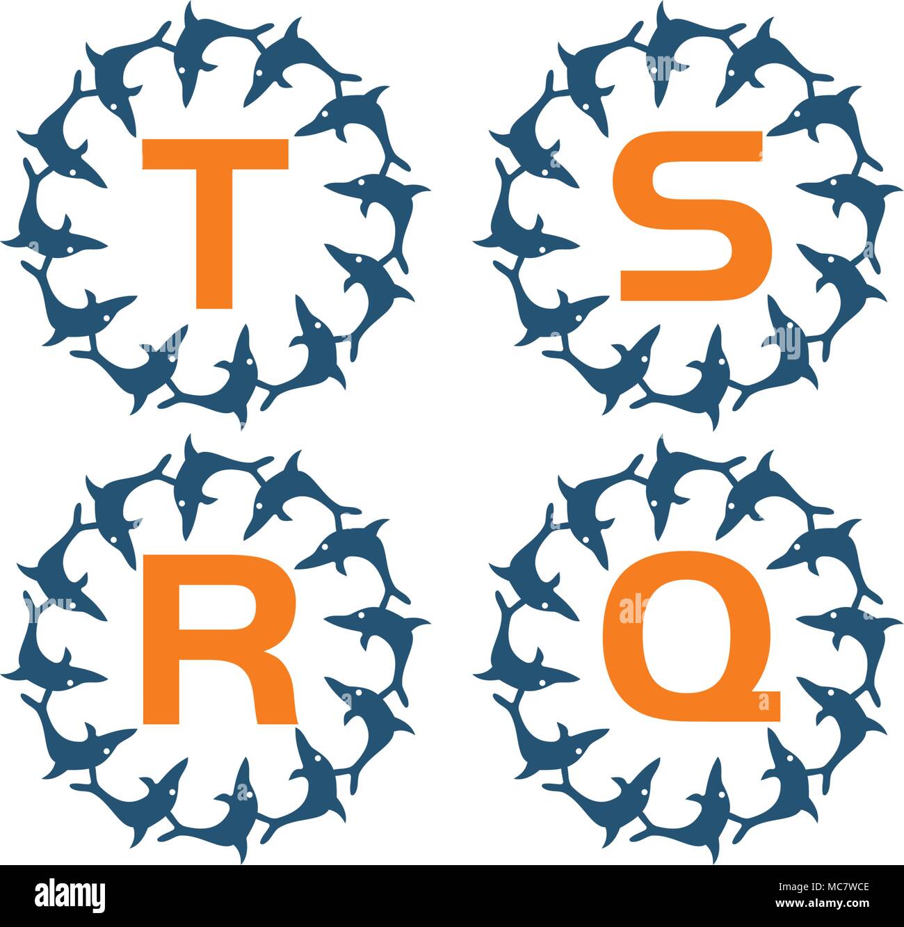 Dolphin Rotation Template Set Stock Vector