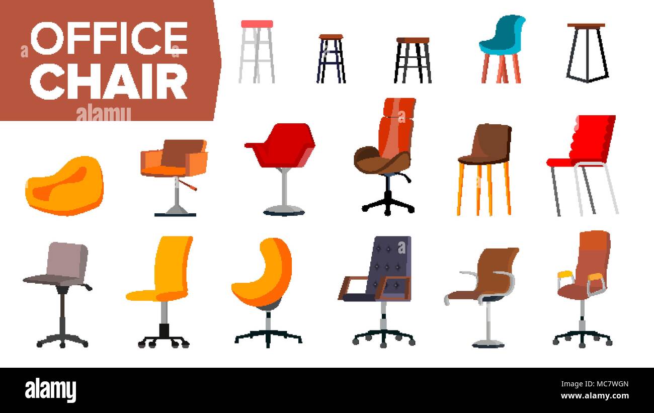 Chair Set Vector. Office Creative Modern Desk Chairs. Interior Seat ... Chair Set Vector. Office Creative Modern Desk Chairs. Interior Seat ...