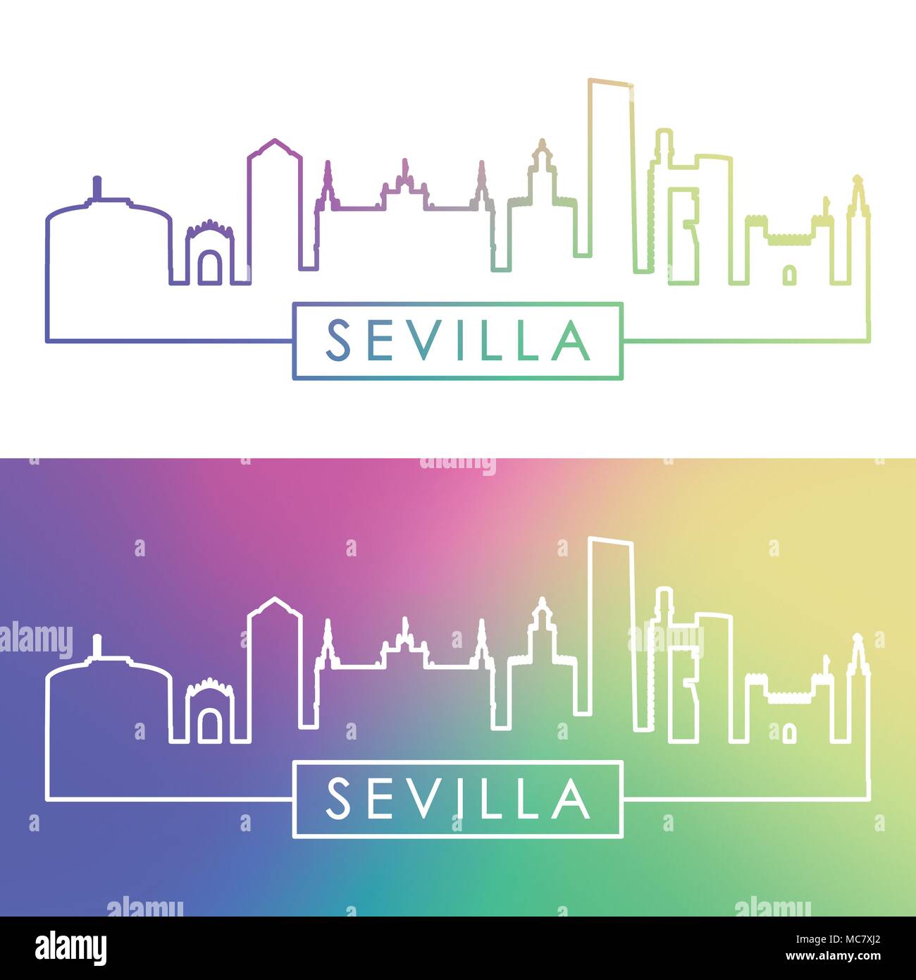 Sevilla skyline. Colorful linear style. Editable vector file. Stock Vector