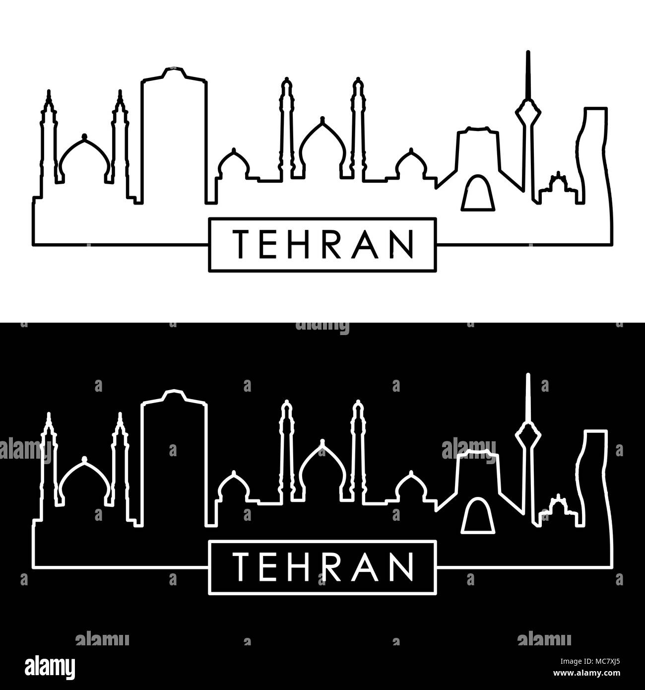 Tehran skyline. Linear style. Editable vector file. Stock Vector
