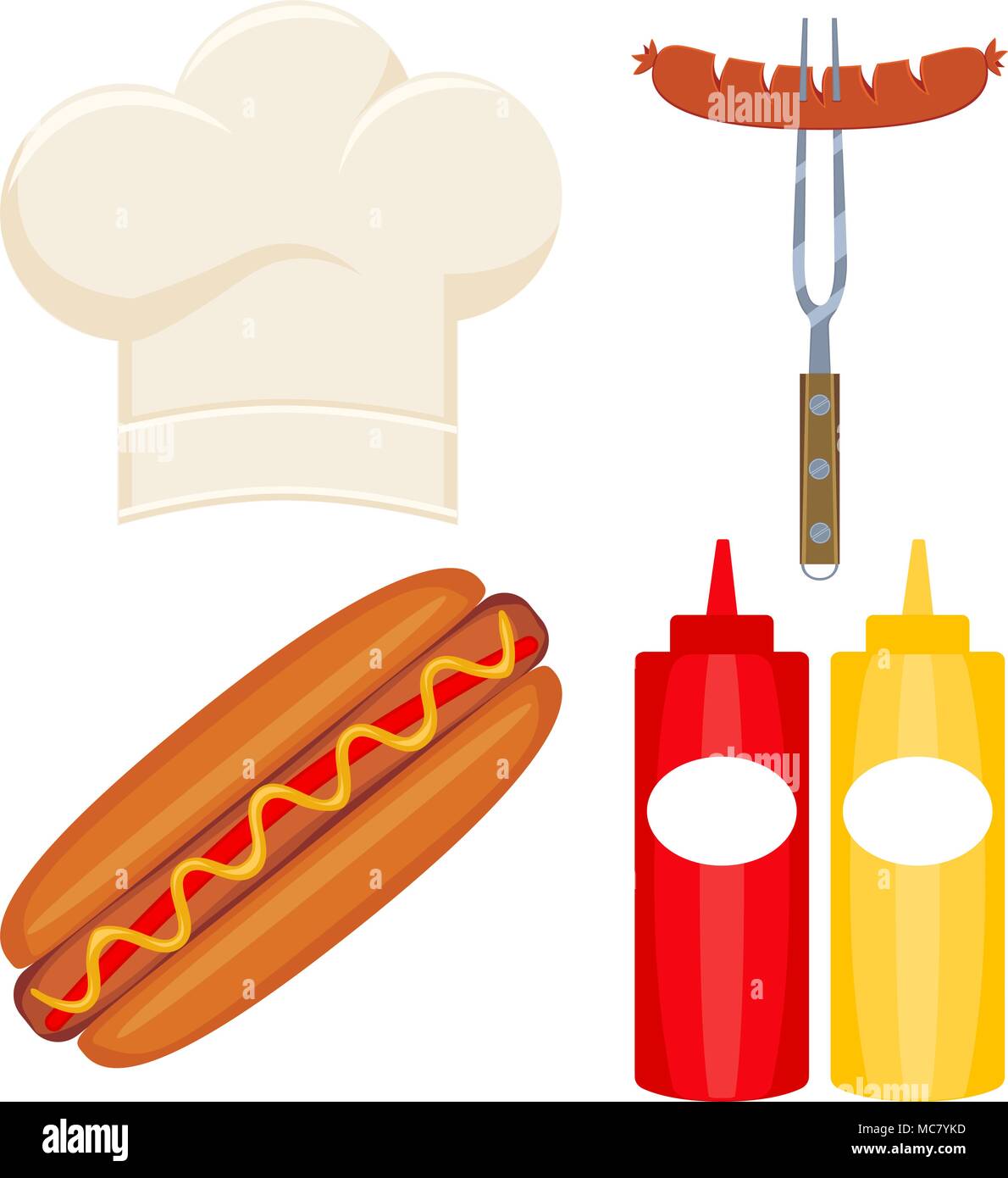 Colorful cartoon hot dog cooking set Stock Vector