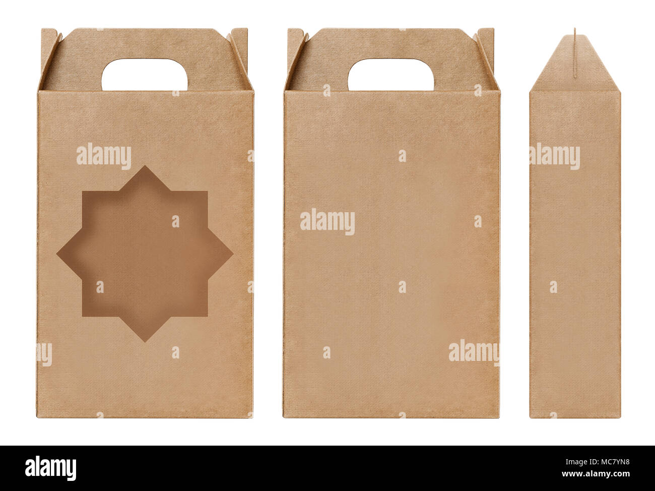 Box brown window Star shape cut out Packaging template, Empty kraft Box