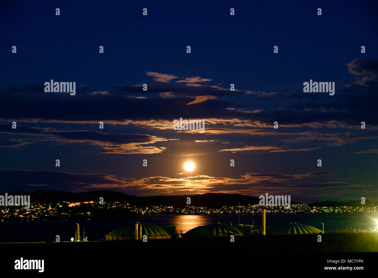 Moon rising over the Derwent River, Hobart, Tasmania, Australia Stock ...