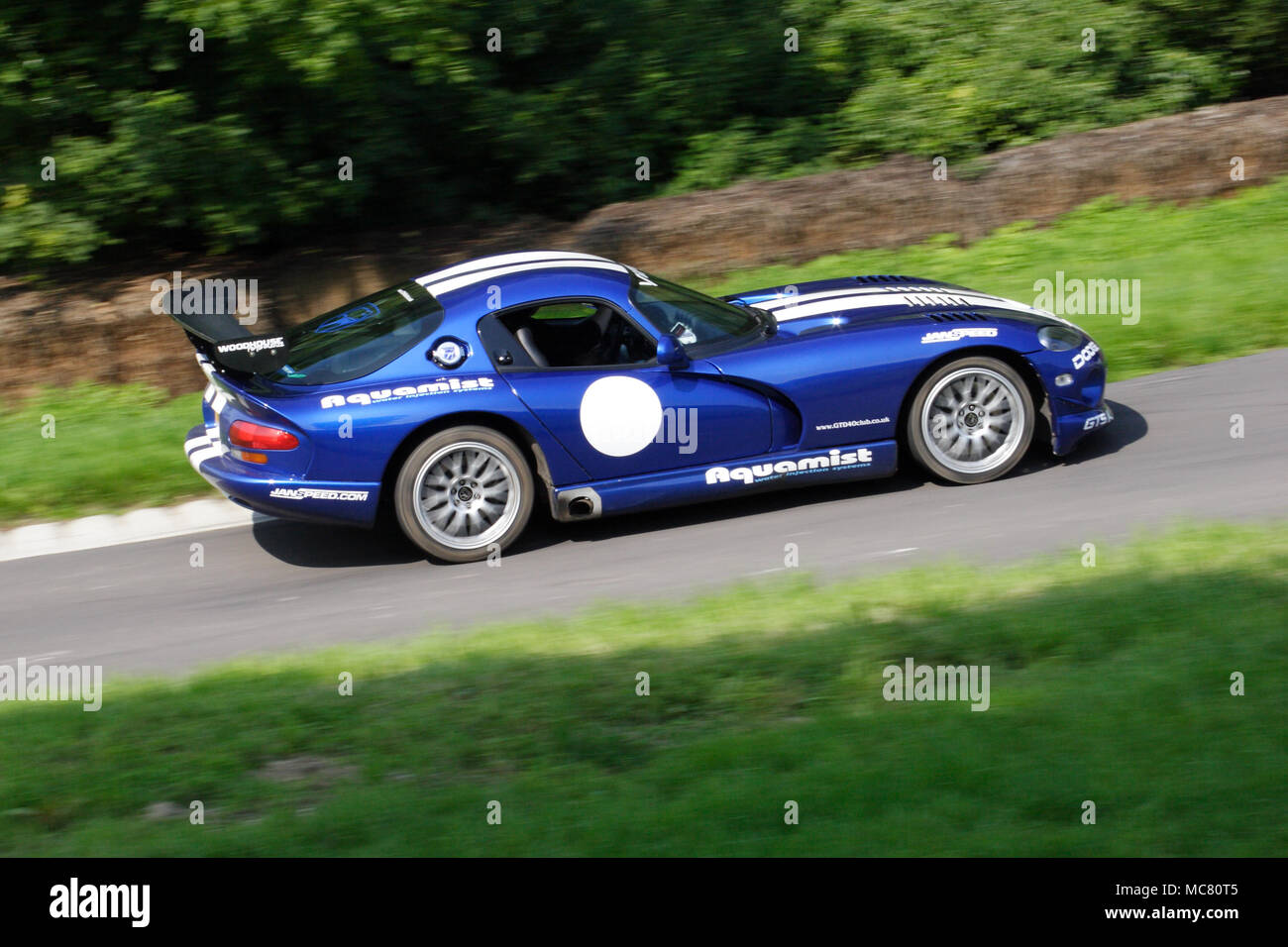 Blue Dodge Viper American sportscar driving fast Stock Photo