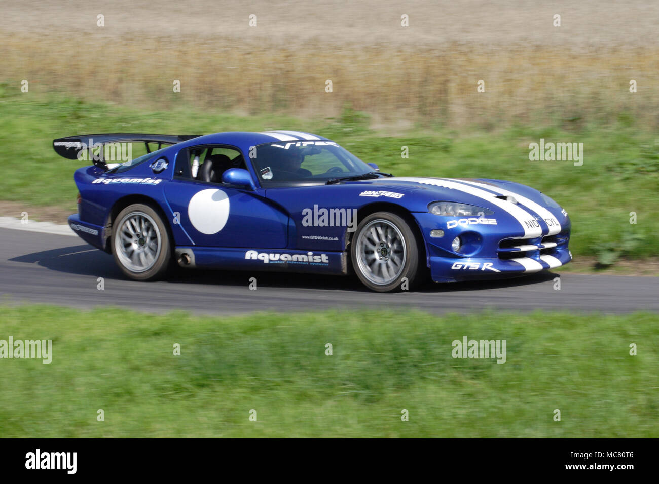 Blue Dodge Viper American sportscar driving fast Stock Photo