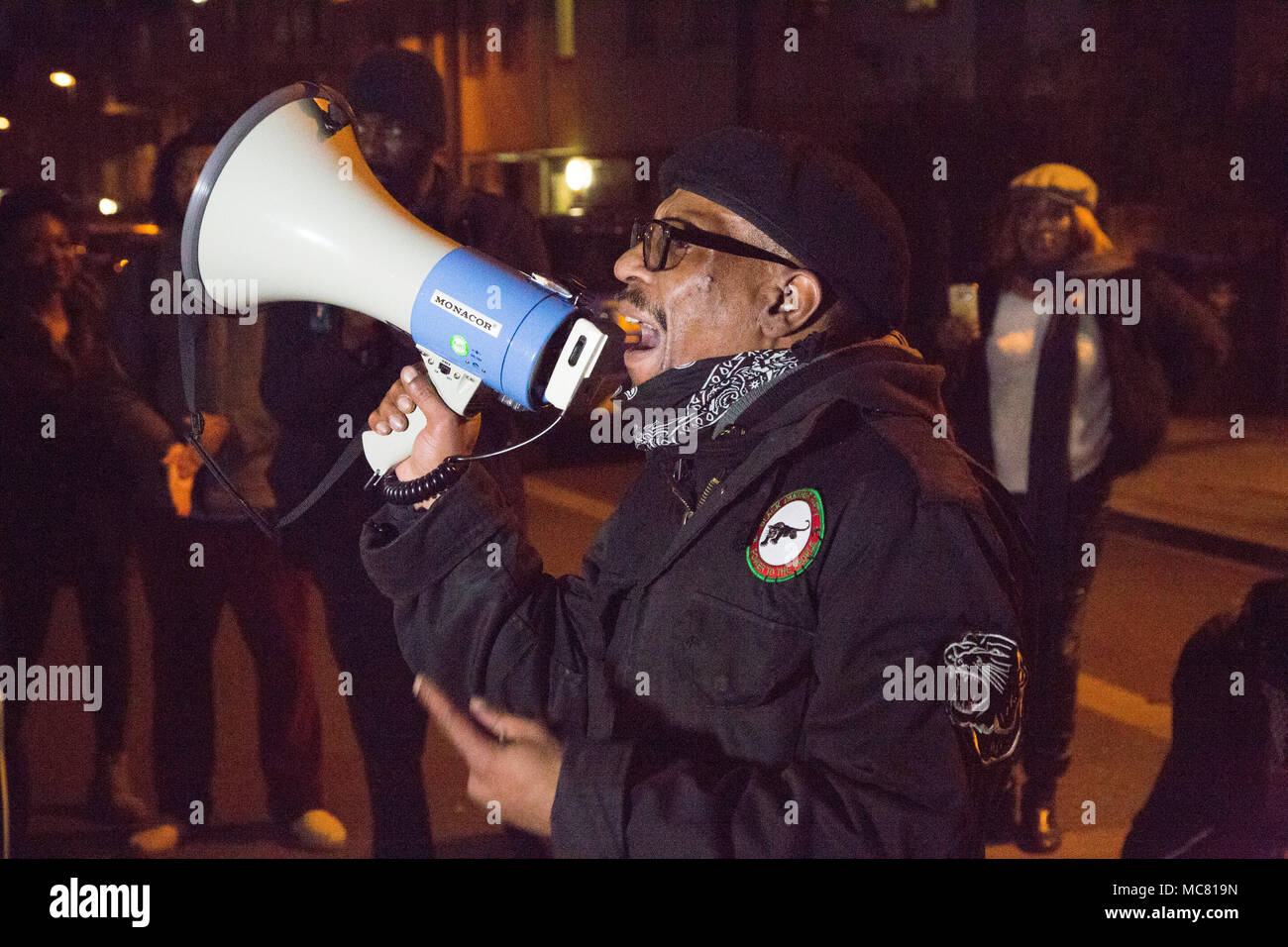 London UK 13th April 2018  Local people gather in Kilburn NW London under the Guiding A New Generation, known as G.A.N.G., banner to call for an end t Stock Photo