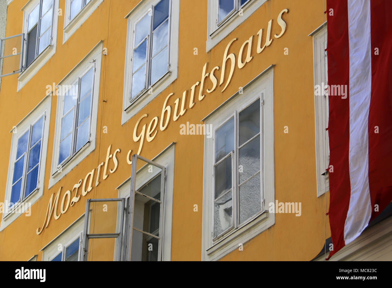 Facade of Mozart's Birthplace in the Altstadt (Old Town) of Salzburg ...