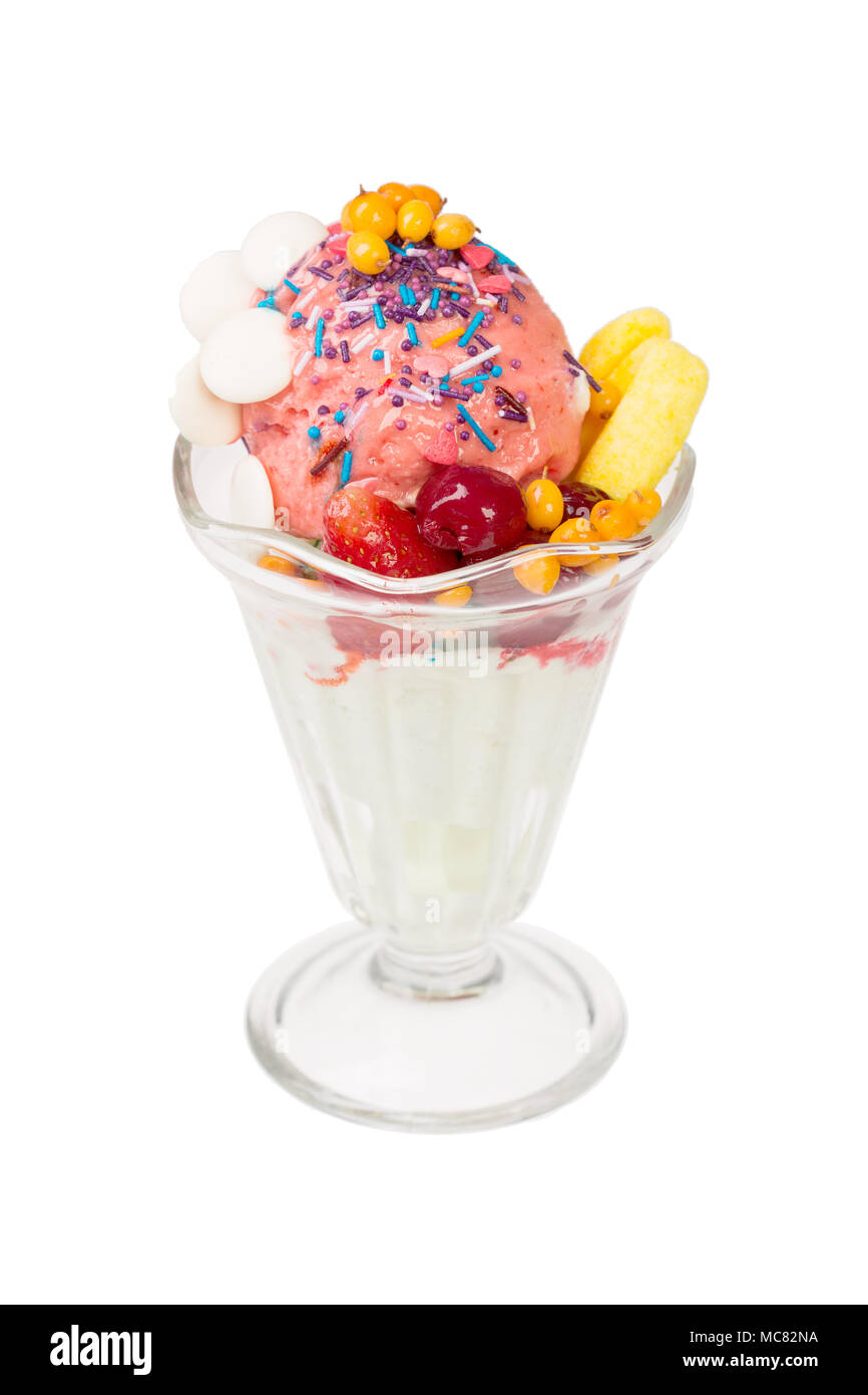Raspberry Icecream sundae in a cup Stock Photo Alamy