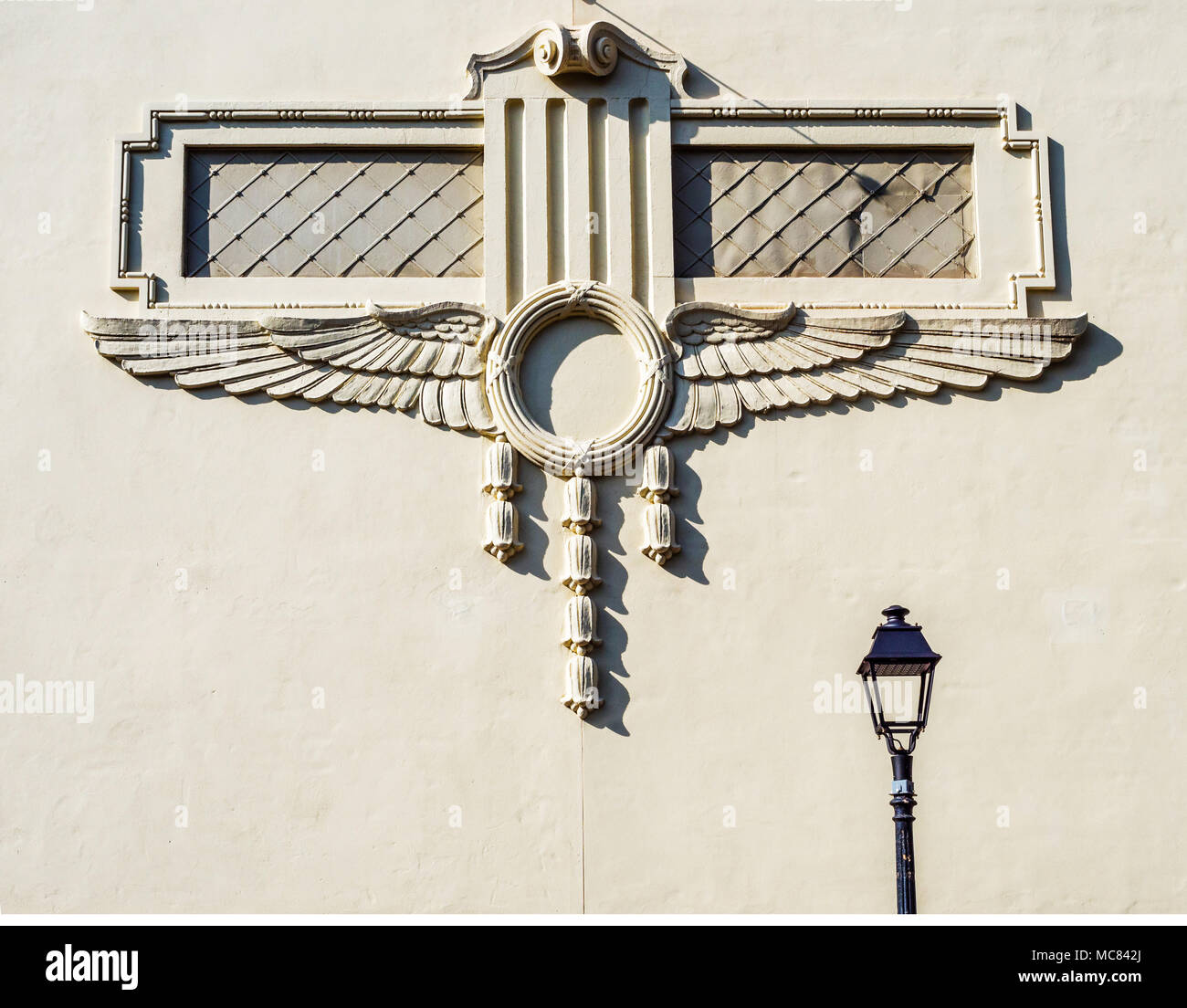 Art deco style decoration on exterior wall of the Whiteladies Picture House recently reborn as the Everyman cinema on Whiteladies road in Bristol UK Stock Photo