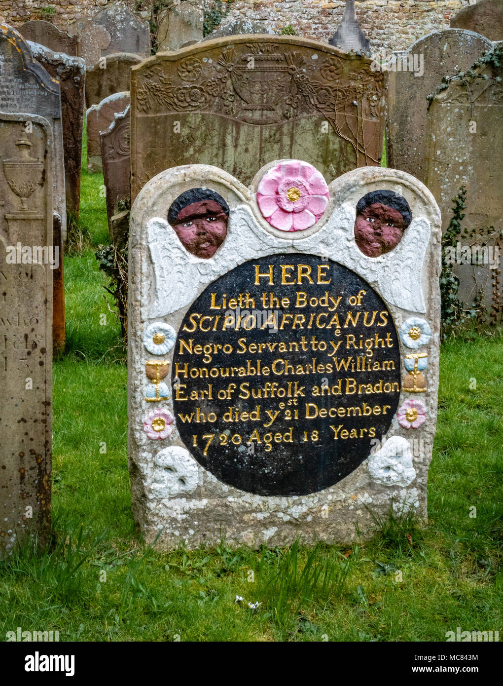 The grave of revered eighteenth century black slave given the name Scipio Africanus in St Mary's Henbury churchyard Bristol UK Stock Photo