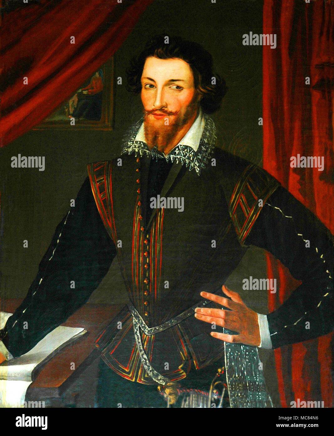 Portrait of Cesar de Nostradame, the son of Nostradamus. Painting in the Salle des Mariages, in the Town Hall, Salon, Provence. Stock Photo