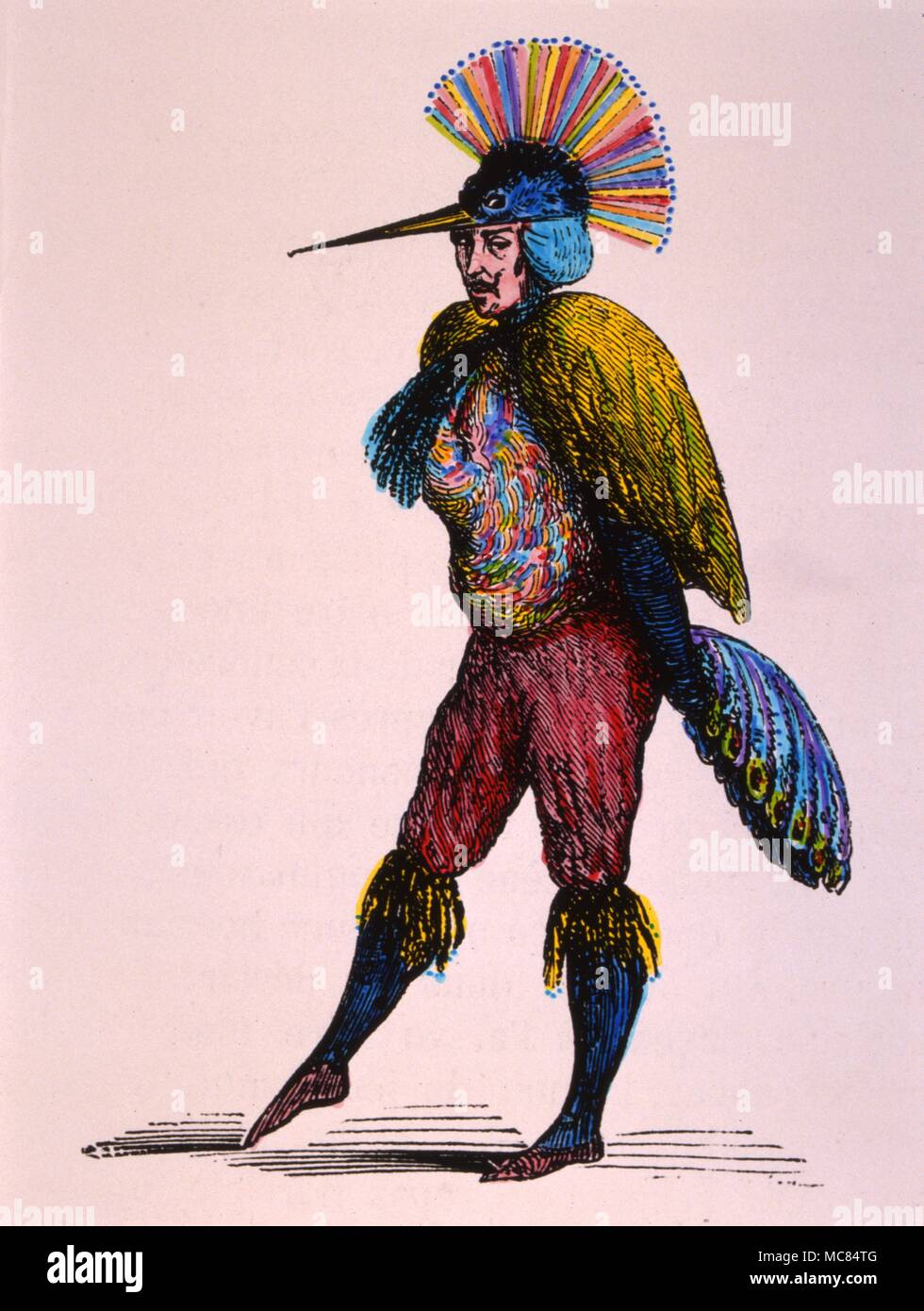The demon Caym [or Caim] who manifests when evoked partly in the form of a peacock. From the 1863 edition of Collin de Plancy, 'Dictionnaire Infernal.' Stock Photo
