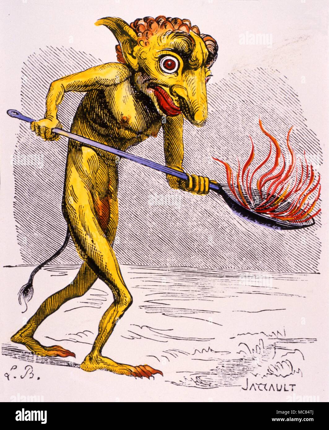The demon Ukobach, who stokes the flames of Hell. From Collin de Plancy, 'Dictionnaire Infernal' [1863]. Stock Photo