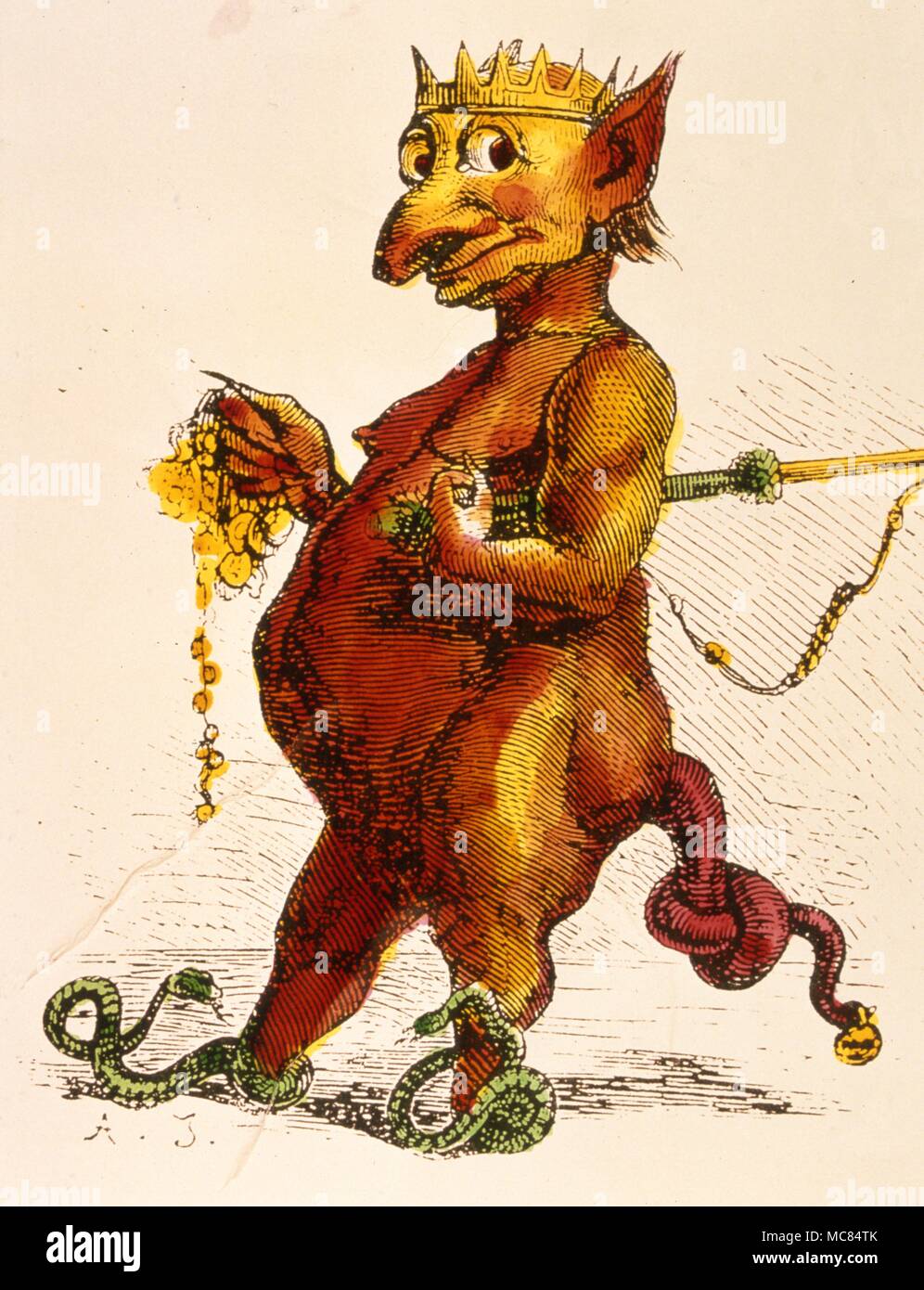 Version of the demons Abraxas, remotely derived from a Gnostic entity. After a print from Collin de Plancy's 'Dictionnaire Infernal' [1863]. Stock Photo